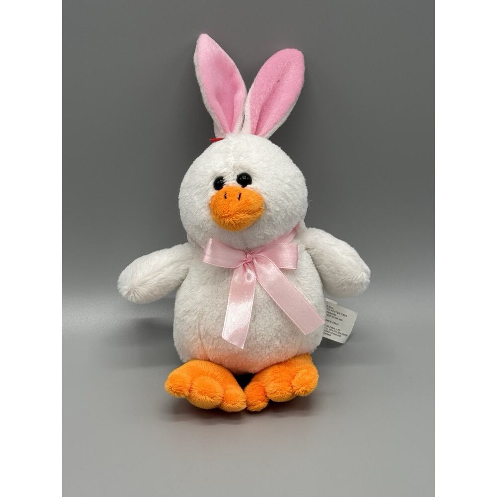 White Duck‎ Duckling Chick In Pink Bunny Ears Plush Small 7” Stuffed Animal
